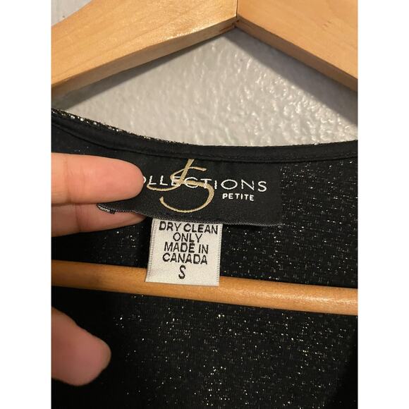 JS Collections Petite Shirt Womens Small Black Wrap 3/4 Sleeve Metallic Shimmer - Picture 2 of 7